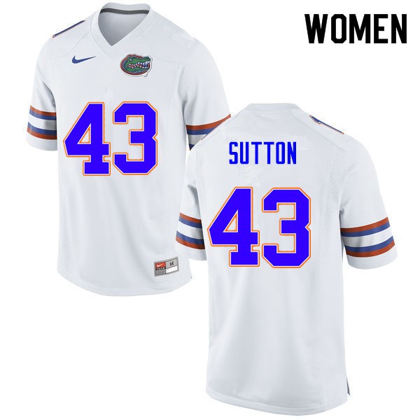 Women #43 Nicolas Sutton Florida Gators College Football Jersey White
